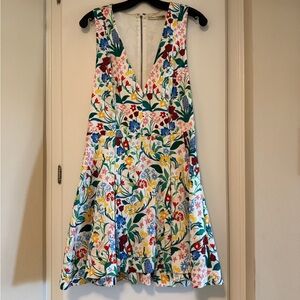 Alice + Olivia floral Blue and Yellow V-Neck A-Line Mini Dress